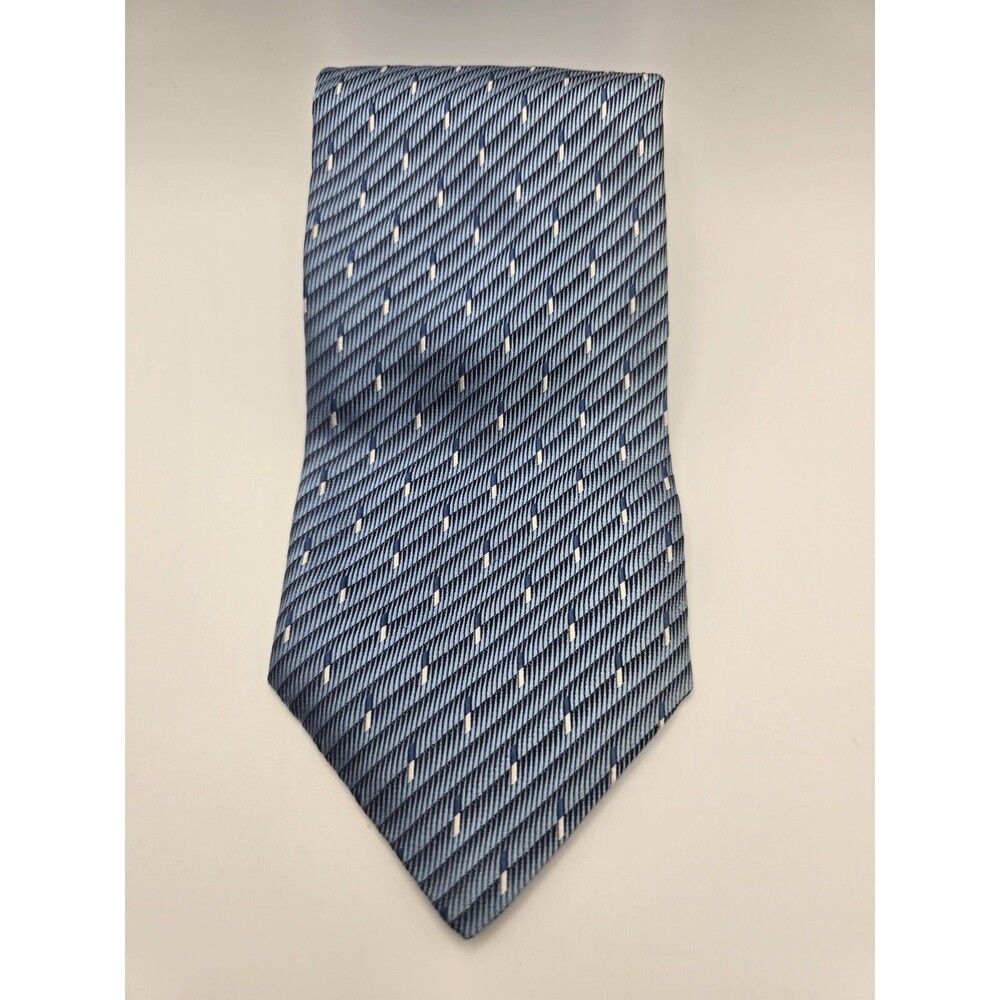 Murano Vintage Blue  White Tie  100 Silk Made In USA 4in diagonal Lns rectangles